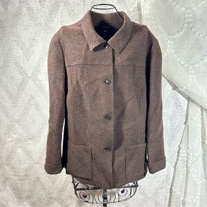 Lands' End 100% wool brown knit collared button up jacket size 14